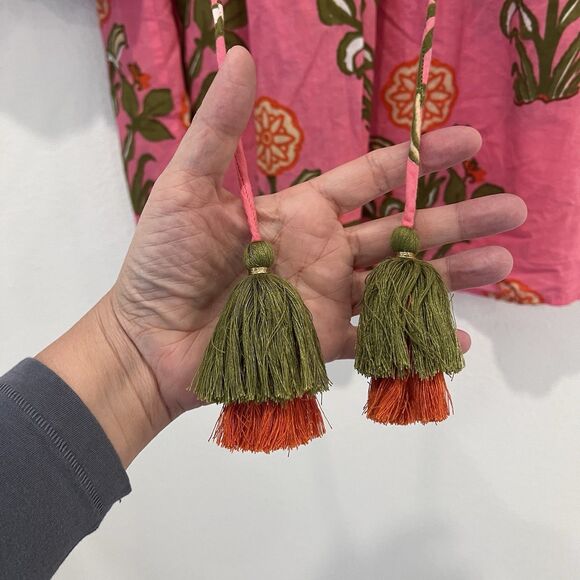 Thml Puff Sleeve Floral Tassel Tie Top Pink Multi XS Tropical Vacation Resort - Picture 6 of 10